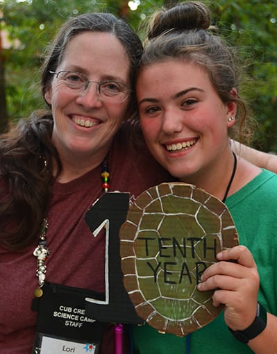 Camp Safety - Camp Owner Lori, with 10 year camper - Cub Creek Science and Animal Camp