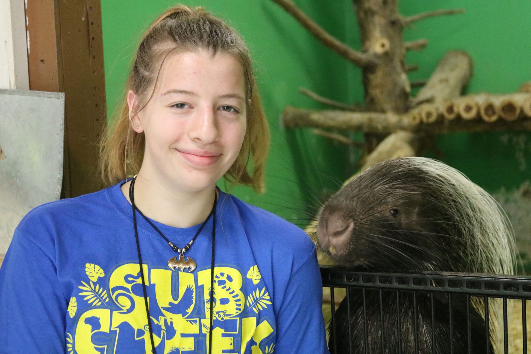 Camper with Adopted Crested Porcupine - Cub Creek Science Camp